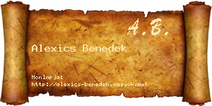 Alexics Benedek névjegykártya